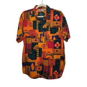 Vintage 90s Willow Bay Abstract Art All Over Button Shirt Hawaiian Medium 80s